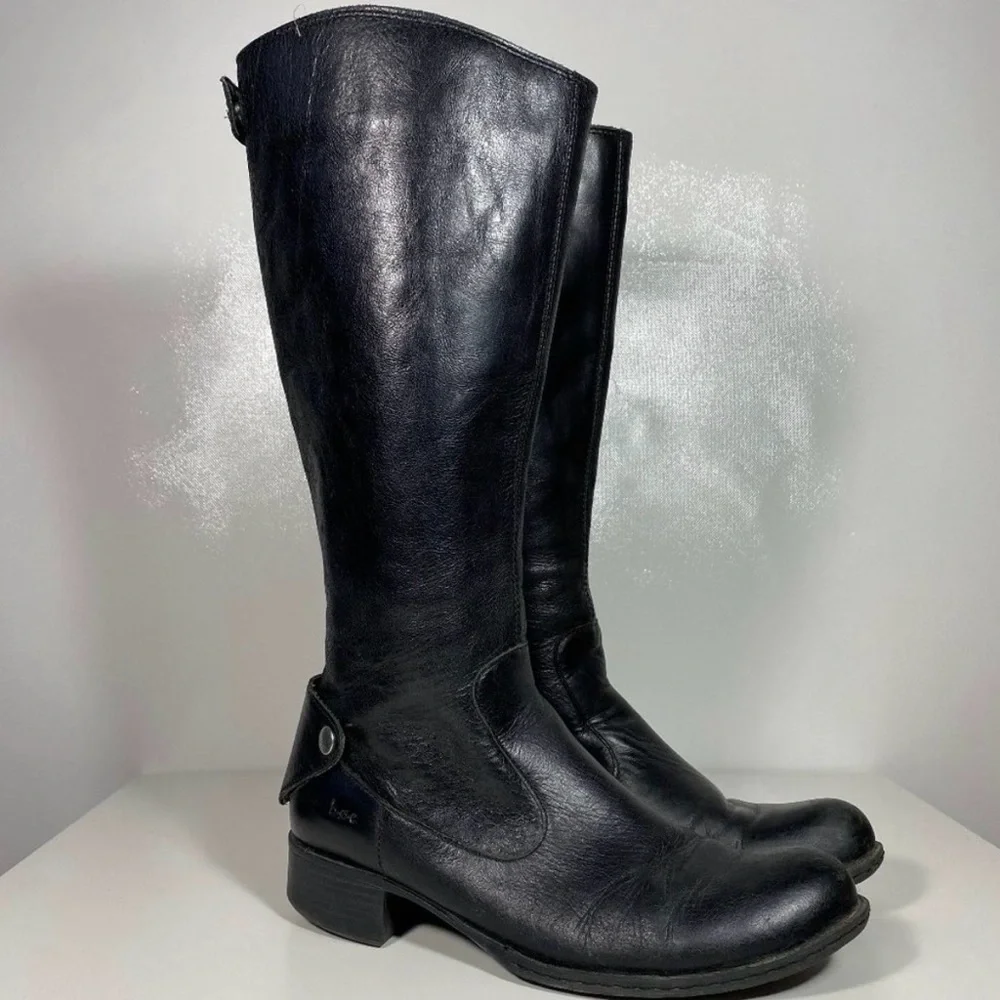 B.O.C Born Women Leather Boots Riding Boots Knee High / Tall Black Sz 7 /38 - Picture 1 of 7